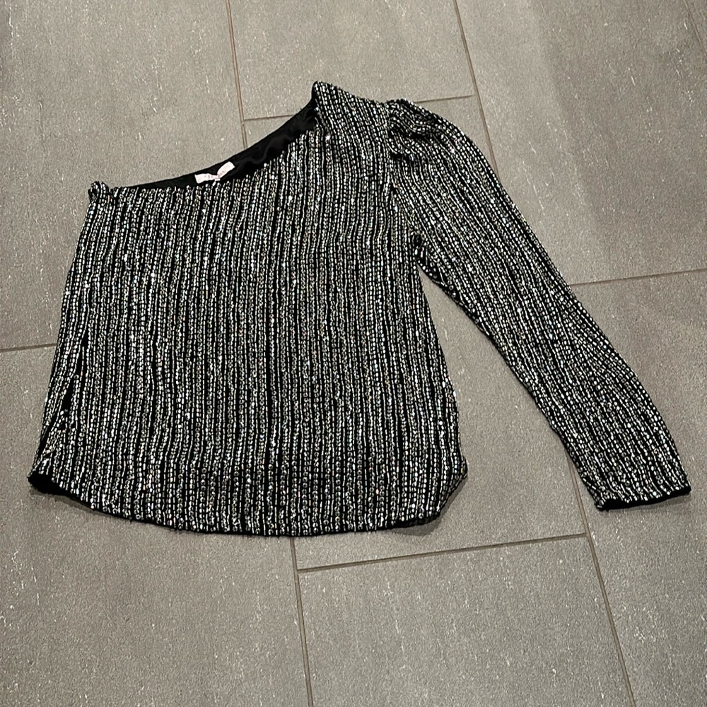 NWT Parker one shoulder black/sequin top - XS
